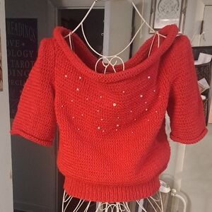 Vintage Handknit Off The Shoulder Eva Goldberg Sweater, M/L